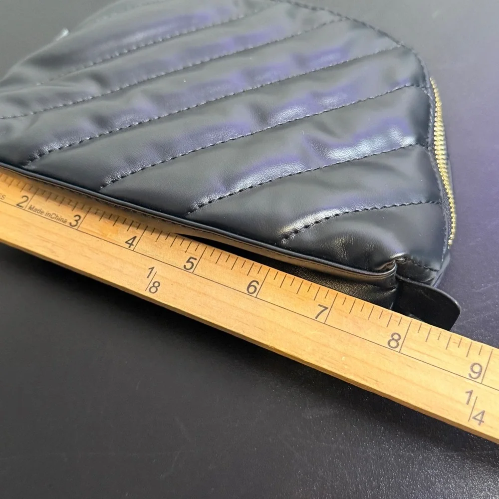 YSL Black Quilted Cosmetic Pouch Gold Logo Makeup Organizer Small Travel Bag NEW